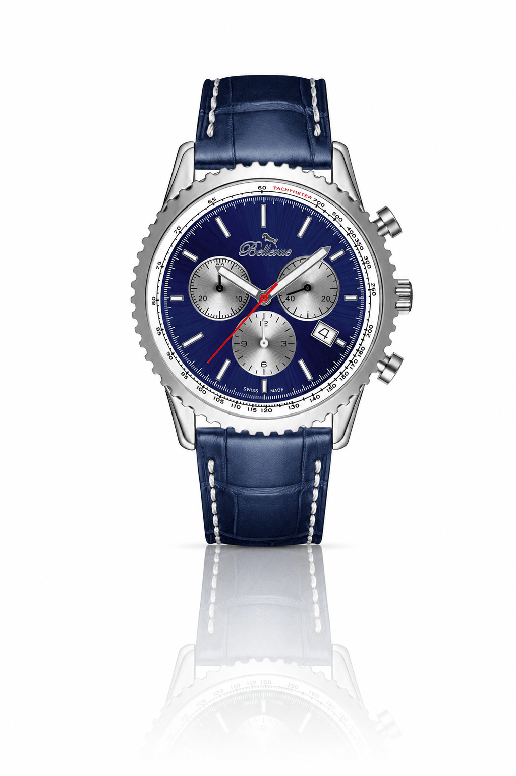 Bellevue Chronograph 43mm Blue Men's Watch – Ronda Quartz - NAFALUXE