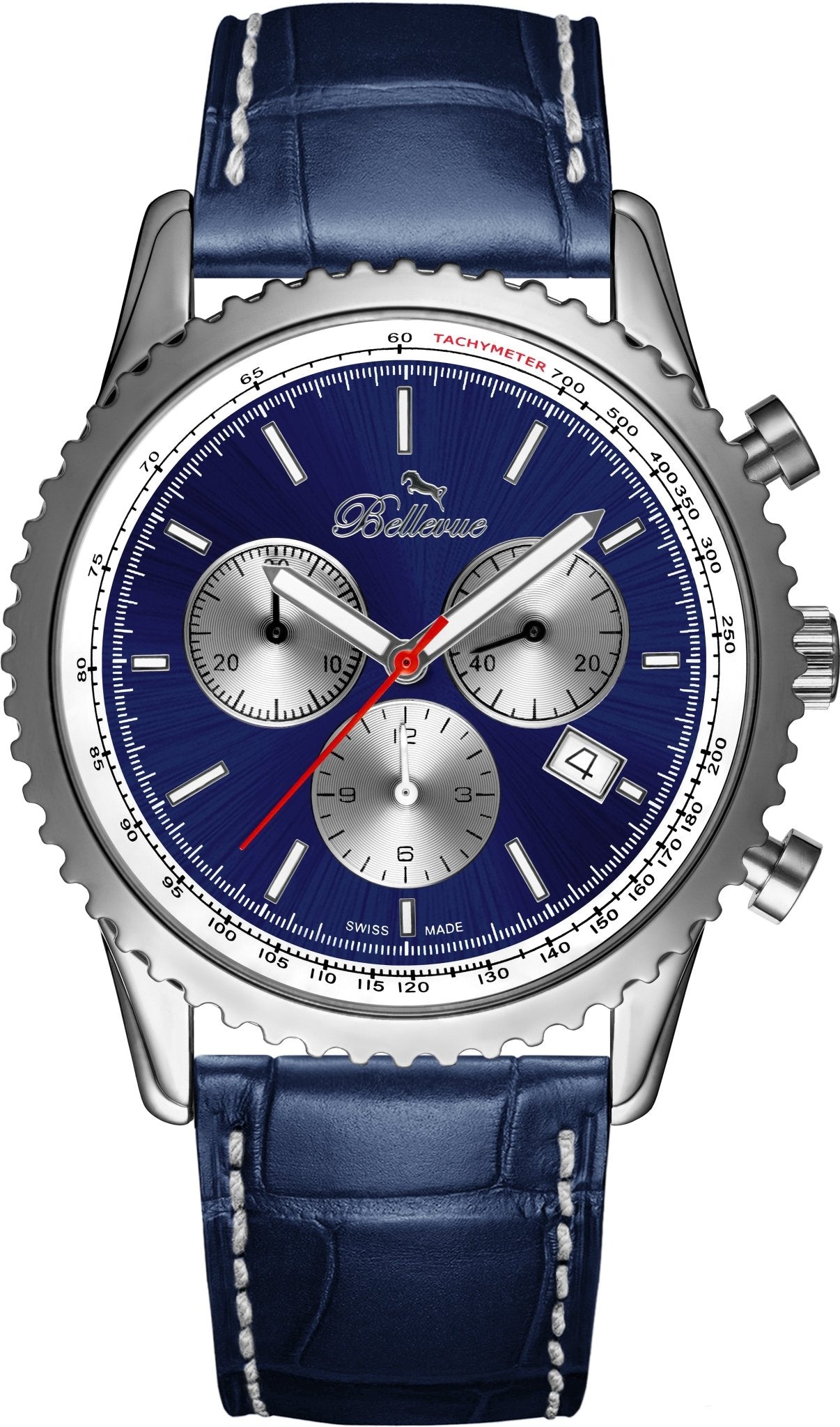 Bellevue Chronograph 43mm Blue Men's Watch – Ronda Quartz - NAFALUXE