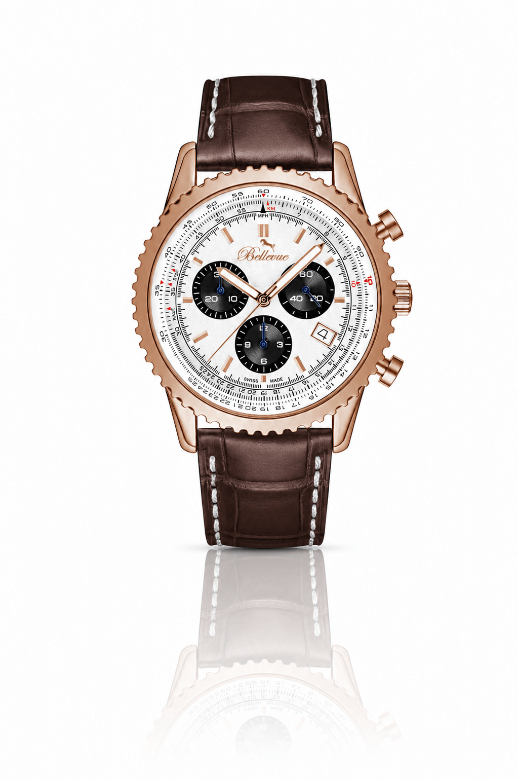 Bellevue Chronograph 43mm Brown & Rose Gold Men's Watch – Ronda Quartz - NAFALUXE