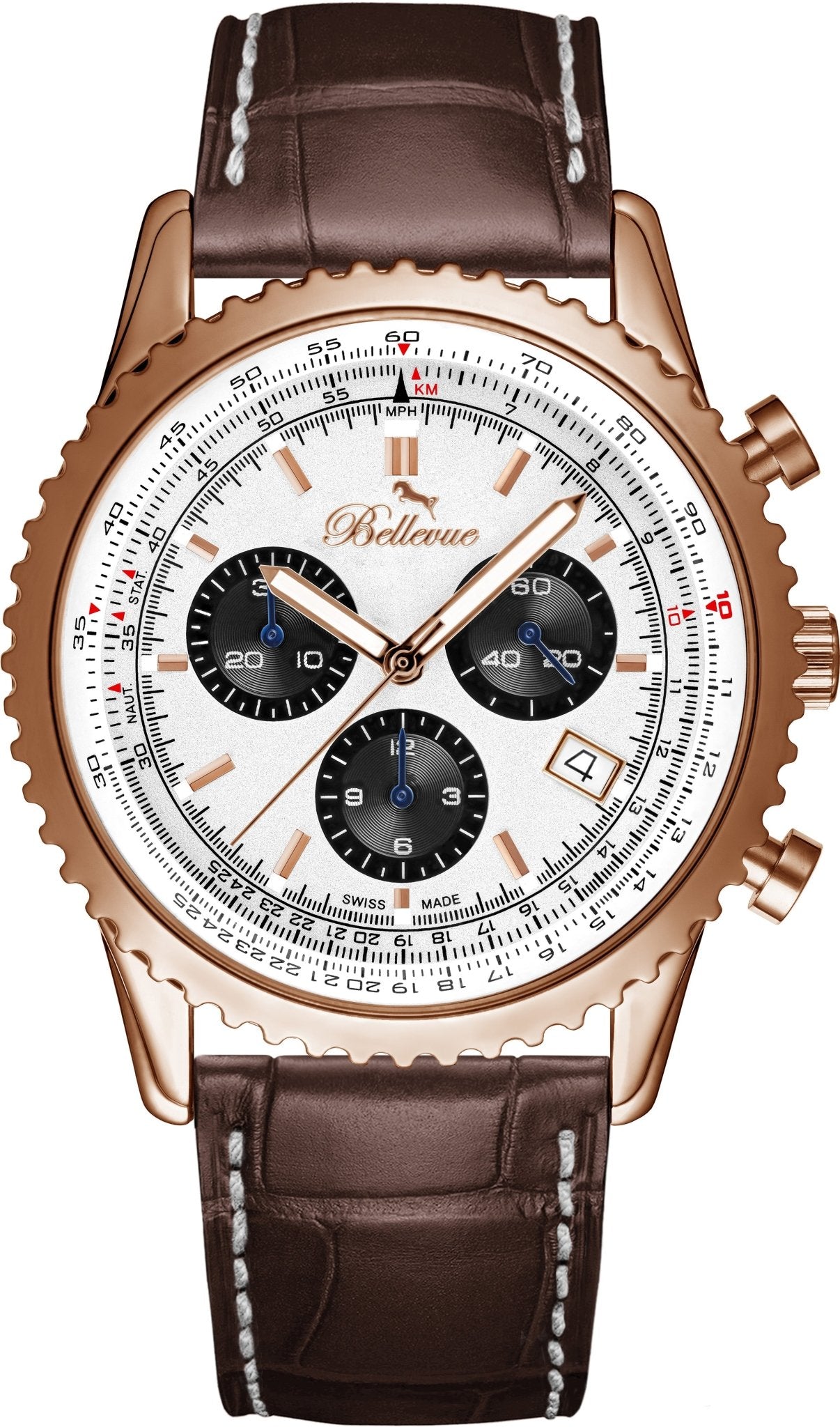 Bellevue Chronograph 43mm Brown & Rose Gold Men's Watch – Ronda Quartz - NAFALUXE