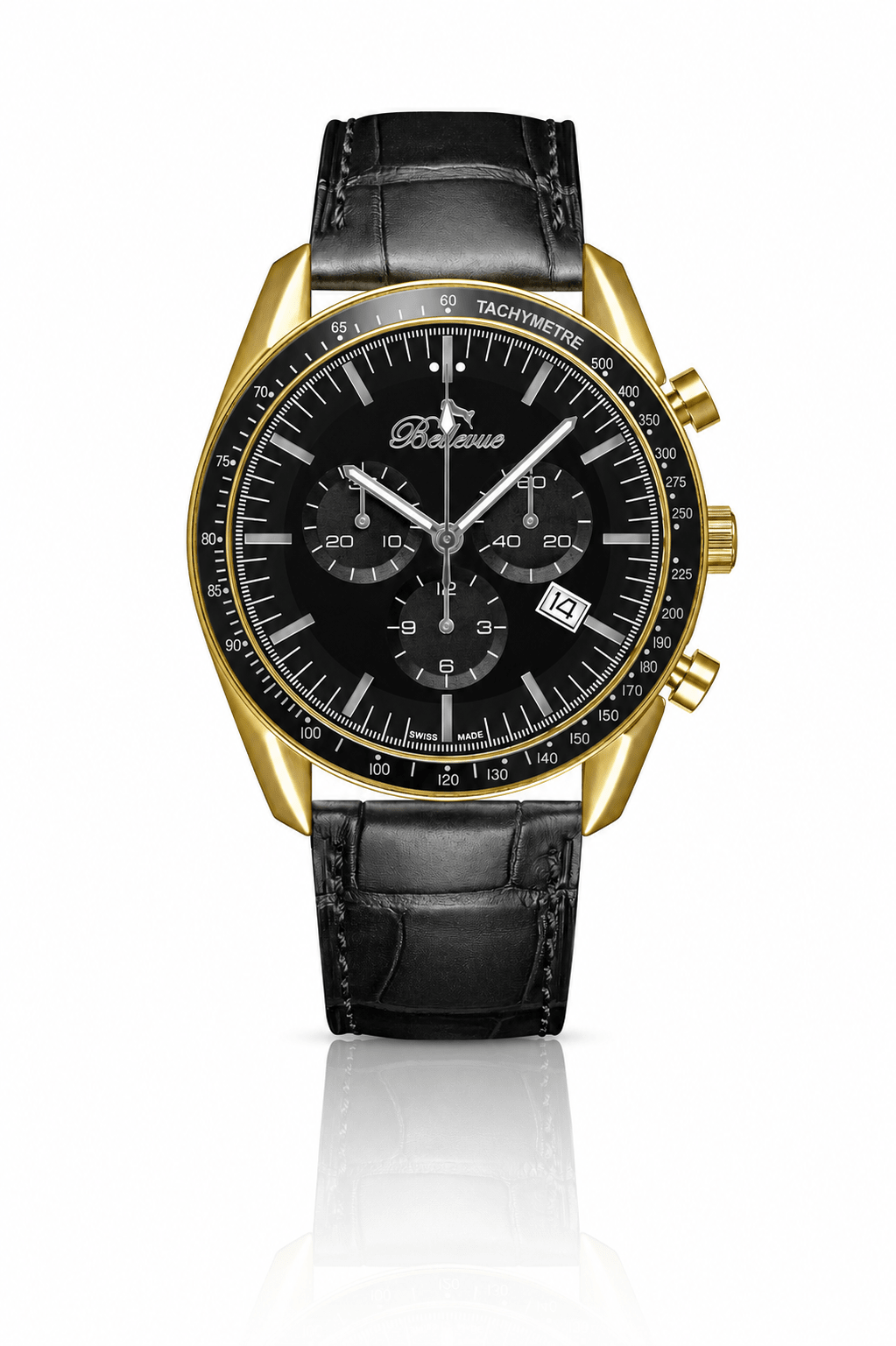 Bellevue Chronograph 43mm Gold & Black Men's Watch – Ronda Quartz - NAFALUXE