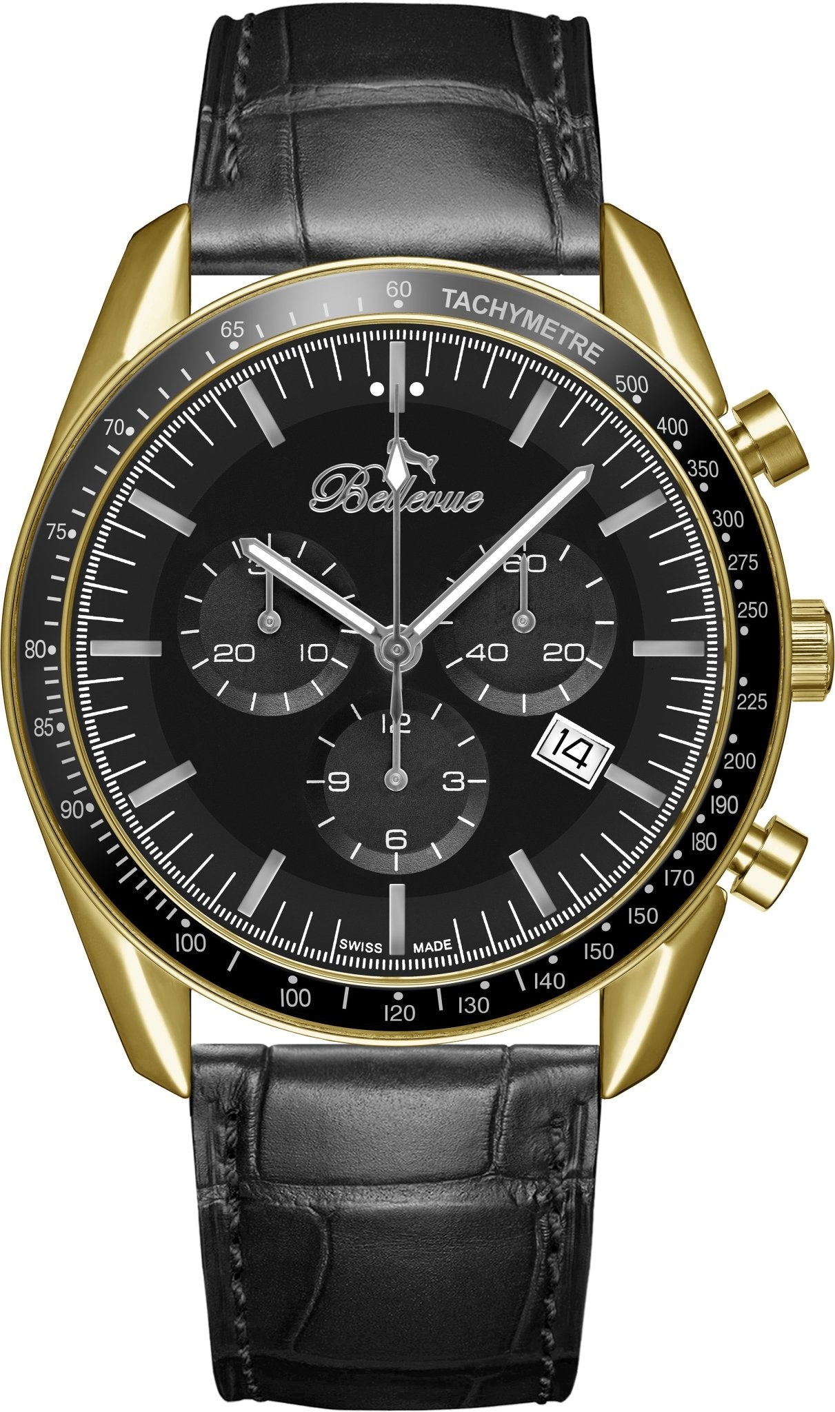 Bellevue Chronograph 43mm Gold & Black Men's Watch – Ronda Quartz - NAFALUXE
