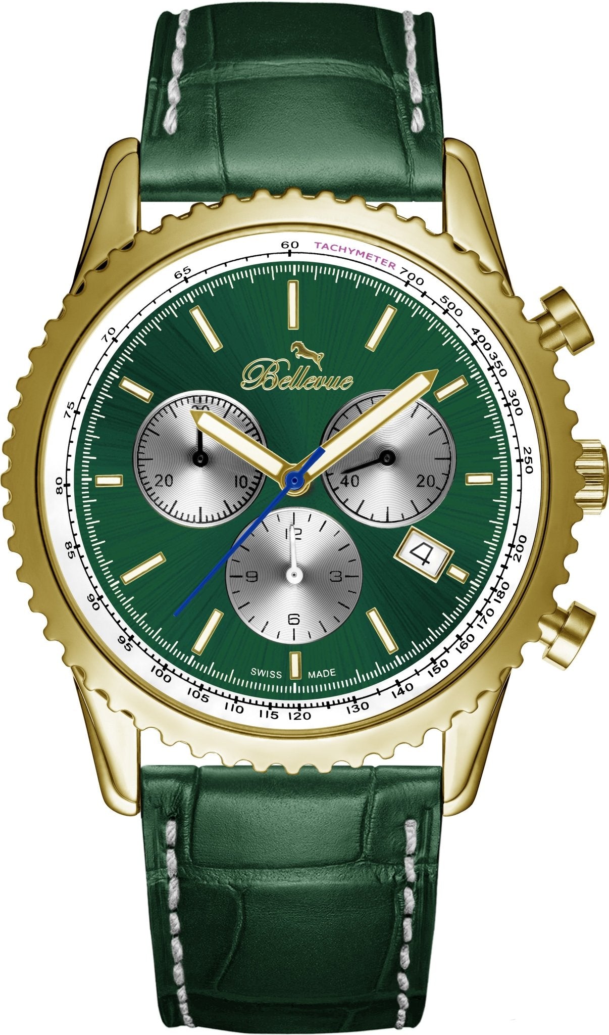 Bellevue Chronograph 43mm Green & Gold Men's Watch – Ronda Quartz - NAFALUXE