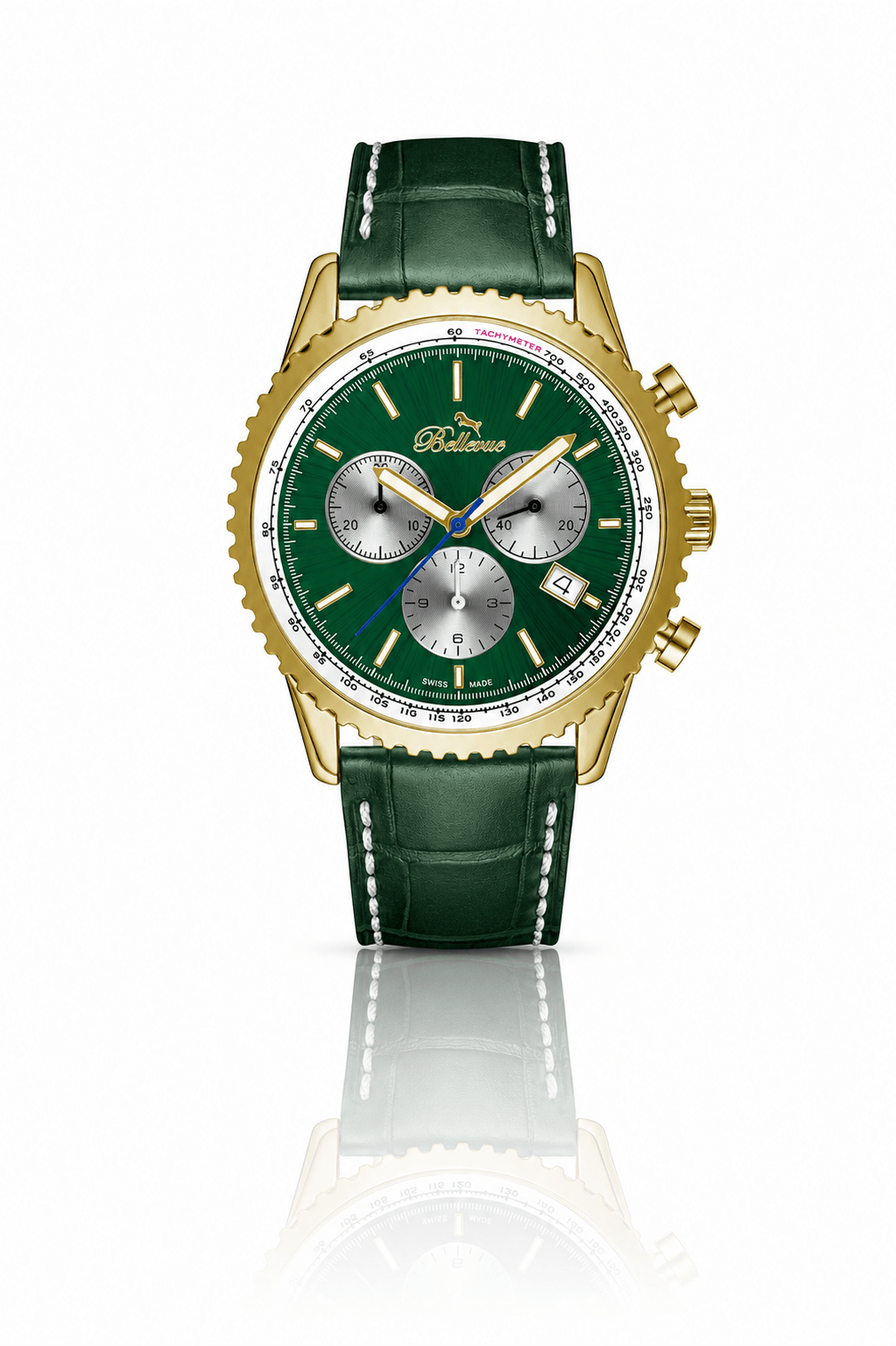 Bellevue Chronograph 43mm Green & Gold Men's Watch – Ronda Quartz - NAFALUXE