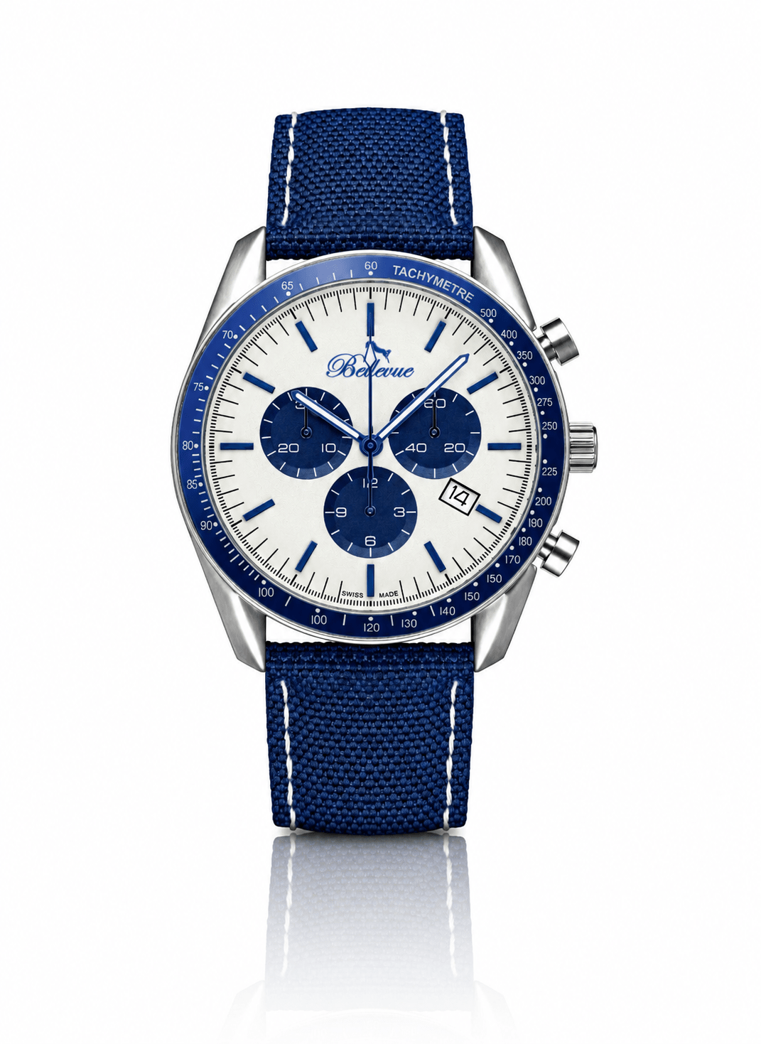 Bellevue Chronograph Men's Watch – Blue & Silver Quartz Timepiece - NAFALUXE