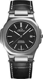 Bellevue Men’s Black Watch 43mm – Ronda Quartz with Date | Black PU Leather Strap - NAFALUXE