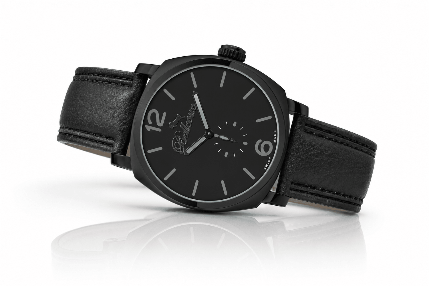 Bellevue Men’s Black Watch 44mm – Ronda Quartz | Black PU Leather Strap - NAFALUXE