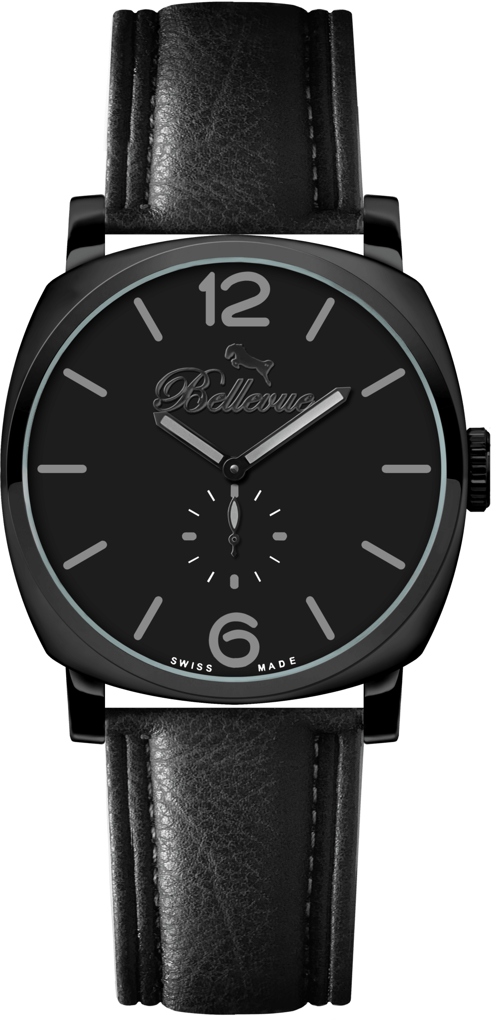 Bellevue Men’s Black Watch 44mm – Ronda Quartz | Black PU Leather Strap - NAFALUXE
