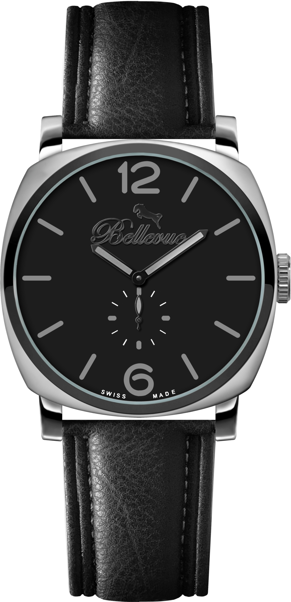 Bellevue Men’s Black Watch 44mm – Ronda Quartz | Black PU Leather Strap - NAFALUXE