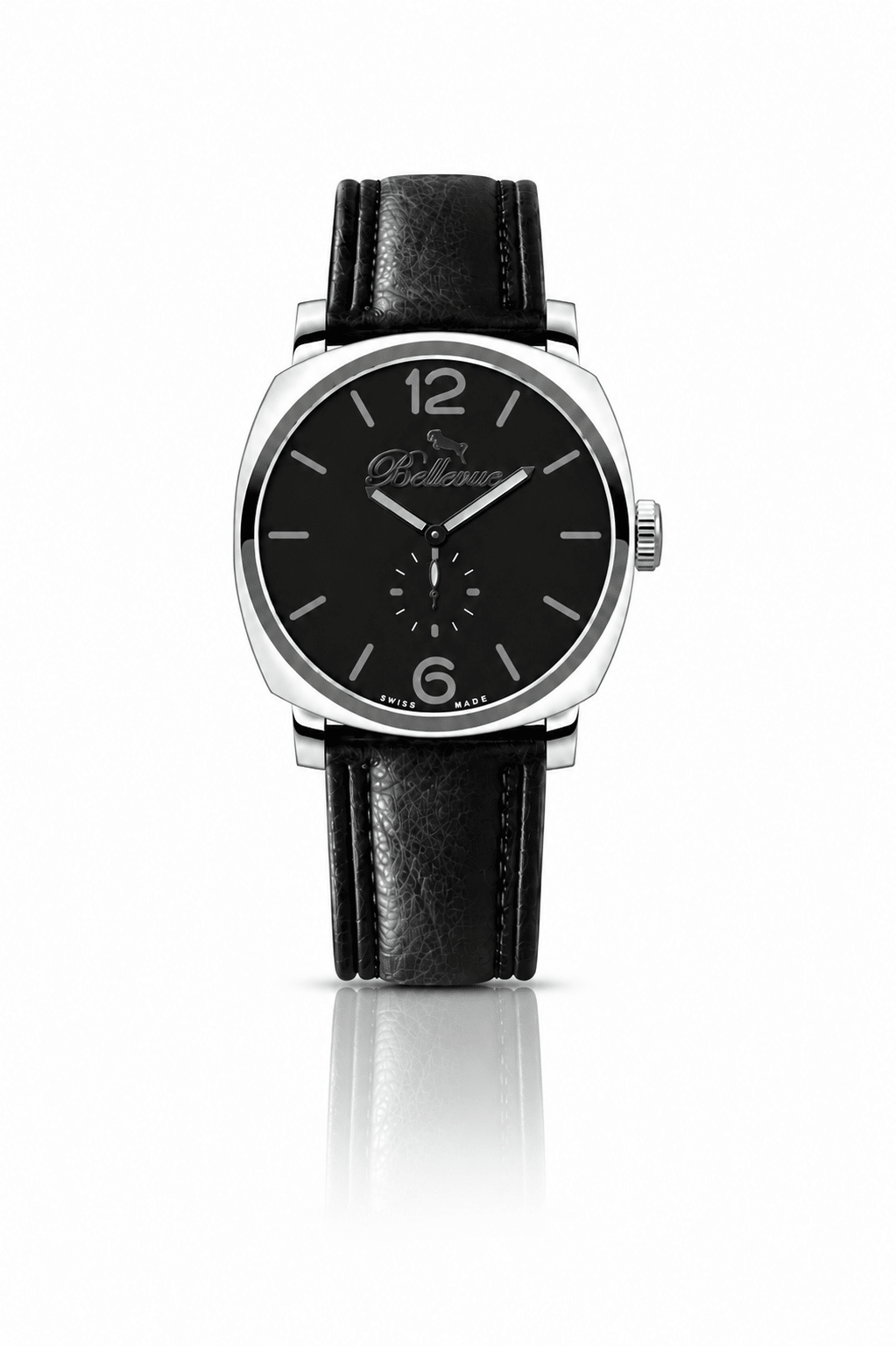 Bellevue Men’s Black Watch 44mm – Ronda Quartz | Black PU Leather Strap - NAFALUXE