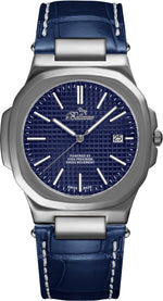 Bellevue Men’s Blue Watch 43mm – Ronda Quartz with Date | Blue PU Leather Strap - NAFALUXE