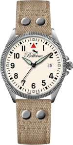 Bellevue Men’s Classic Field Watch – Beige Leather Strap | Swiss Made | 42mm - NAFALUXE