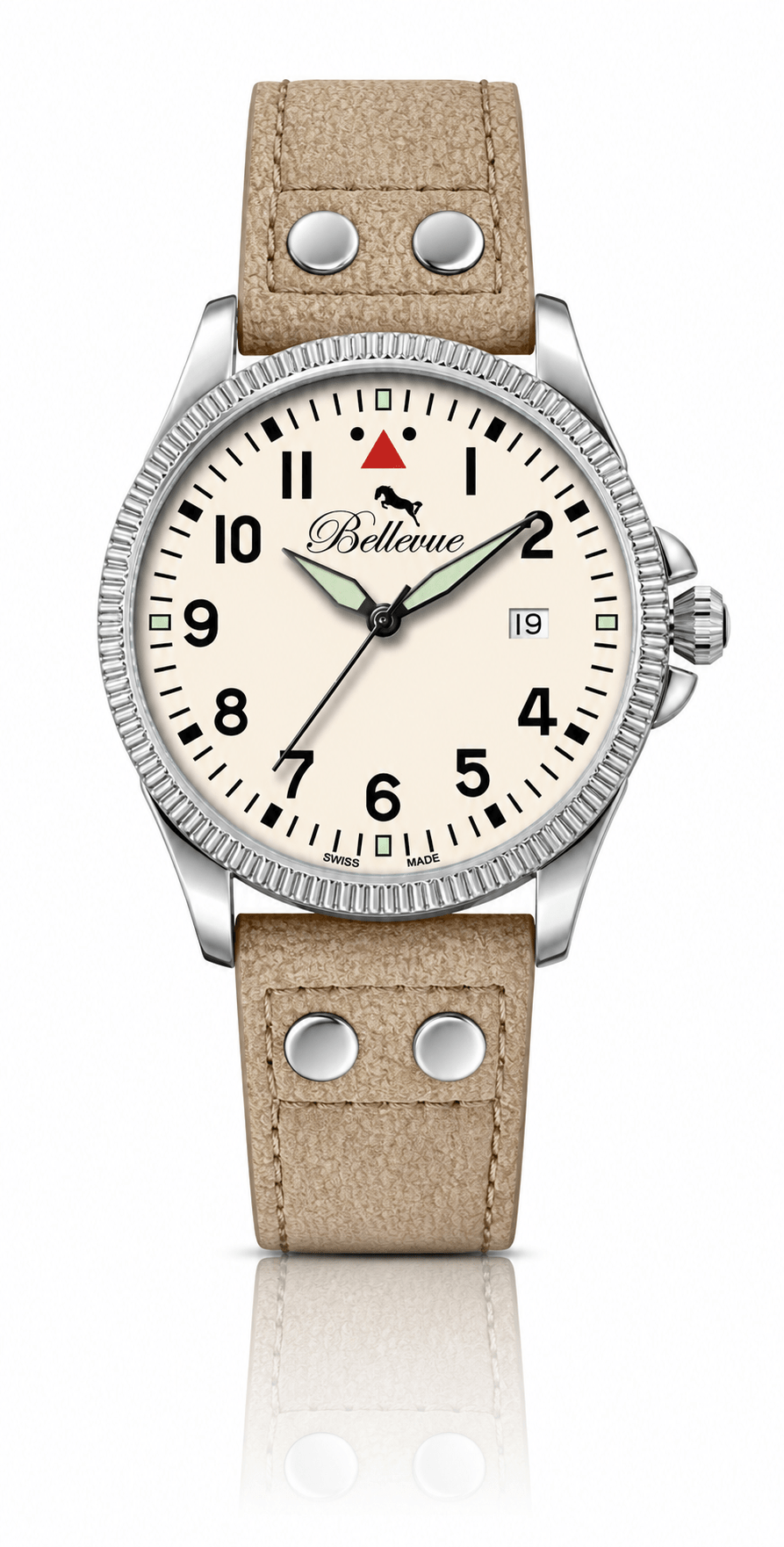 Bellevue Men’s Classic Field Watch – Beige Leather Strap | Swiss Made | 42mm - NAFALUXE