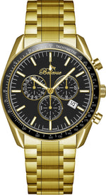 Bellevue Men’s Gold Chronograph Watch 43mm – Black Dial | Ronda Quartz with Date - NAFALUXE