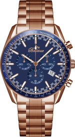 Bellevue Men’s Rose Gold Chronograph Watch 43mm – Blue Dial | Ronda Quartz with Date - NAFALUXE