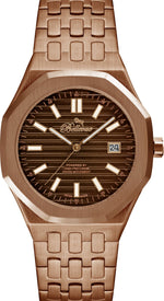 Bellevue Men’s Rose Gold Watch – Brown Dial | Stainless Steel Bracelet | Swiss Made | 41mm - NAFALUXE