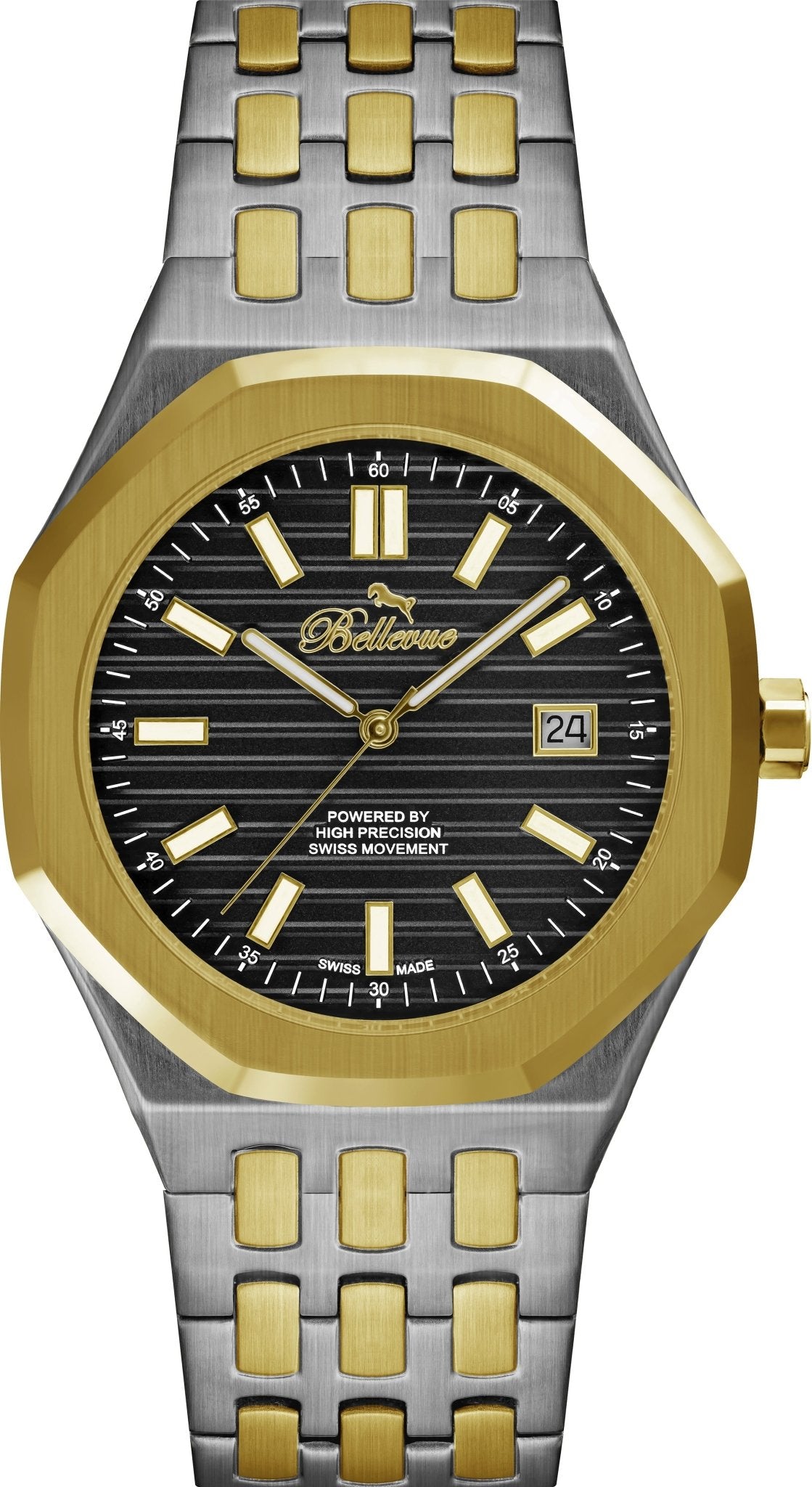 Bellevue Swiss Made Quartz Watch 41mm – Two - Tone Gold & Silver Stainless Steel | Ronda Movement - NAFALUXE
