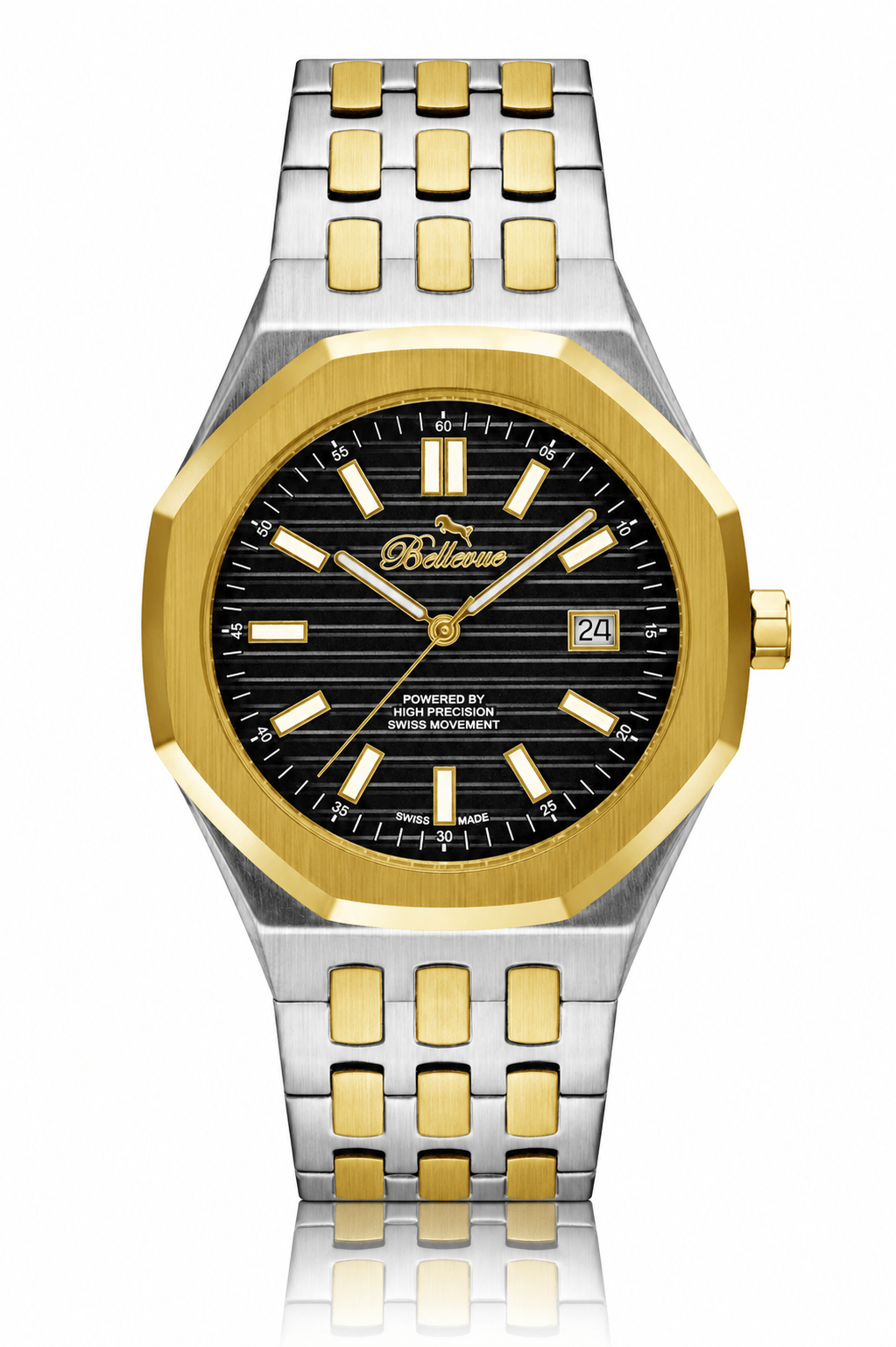 Bellevue Swiss Made Quartz Watch 41mm – Two - Tone Gold & Silver Stainless Steel | Ronda Movement - NAFALUXE