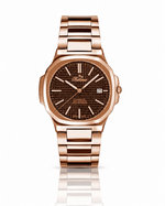 Bellevue Swiss Made Rose Gold Watch 43mm – Brown Textured Dial | Ronda Quartz with Date - NAFALUXE