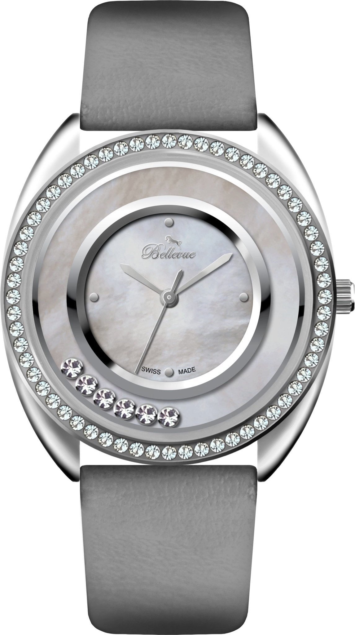 Bellevue Swiss Made Women’s Crystal Watch 34mm – Grey Strap | ETA Quartz - NAFALUXE