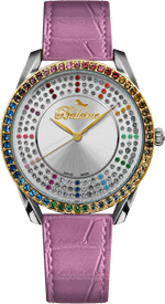 Bellevue Swiss Made Women’s Crystal Watch 38mm – Pink Leather Strap | Ronda Quartz - NAFALUXE