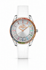 Bellevue Swiss Made Women’s Crystal Watch 38mm – White Leather Strap | Ronda Quartz - NAFALUXE