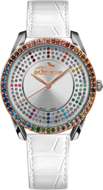 Bellevue Swiss Made Women’s Crystal Watch 38mm – White Leather Strap | Ronda Quartz - NAFALUXE