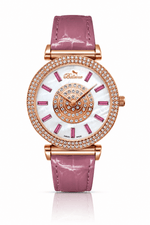 Bellevue Swiss Made Women’s Rose Gold Crystal Watch 38mm – Pink Leather Strap | Ronda Quartz - NAFALUXE