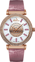 Bellevue Swiss Made Women’s Rose Gold Crystal Watch 38mm – Pink Leather Strap | Ronda Quartz - NAFALUXE