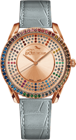 Bellevue Swiss Made Women’s Rose Gold Watch 38mm – Rainbow Crystal Bezel | Ronda Quartz - NAFALUXE