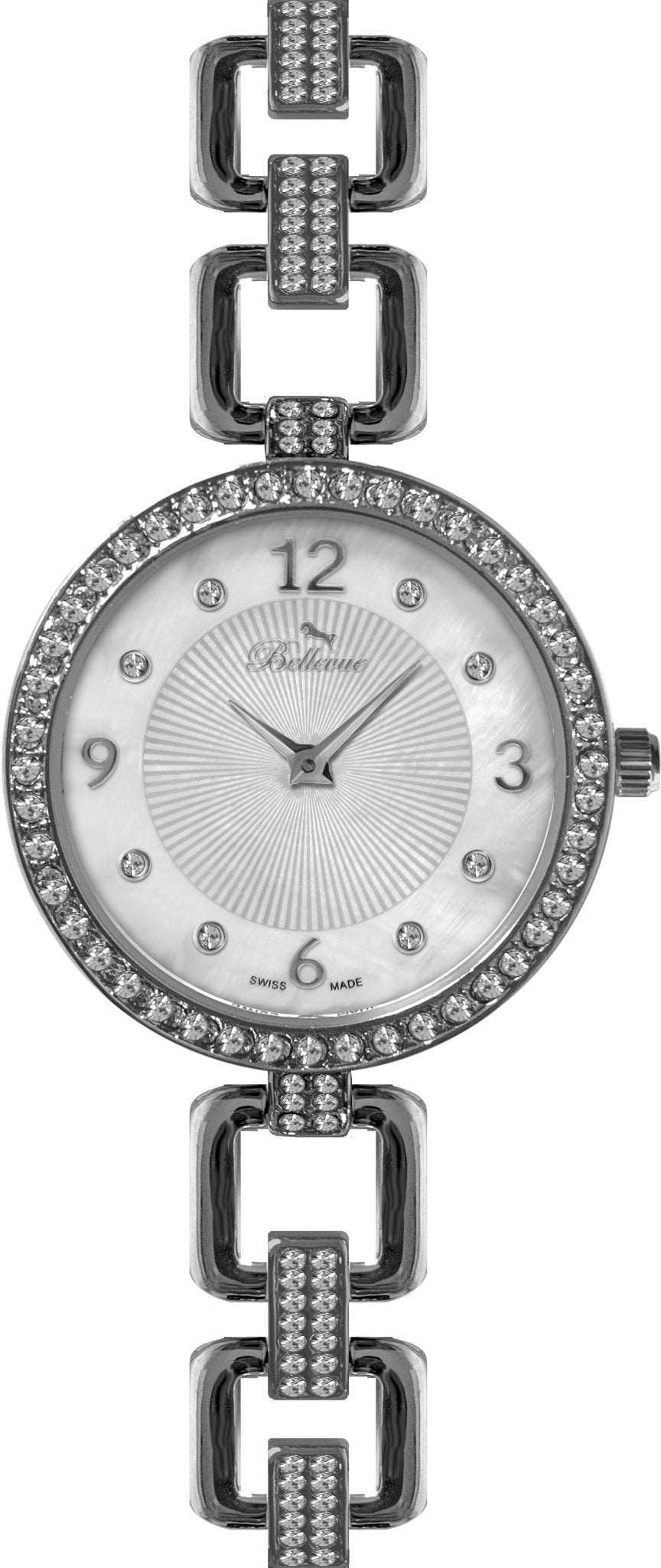 Bellevue Swiss Made Women’s Silver Watch 29mm – Crystal Bezel | Ronda Quartz - NAFALUXE