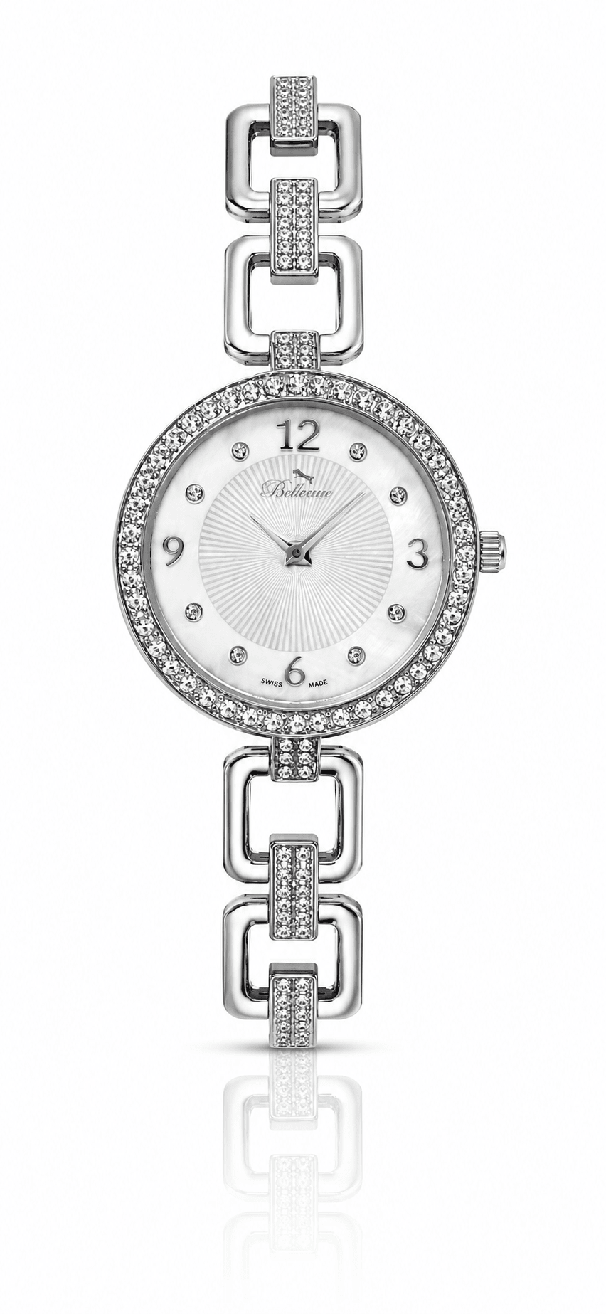 Bellevue Swiss Made Women’s Silver Watch 29mm – Crystal Bezel | Ronda Quartz - NAFALUXE