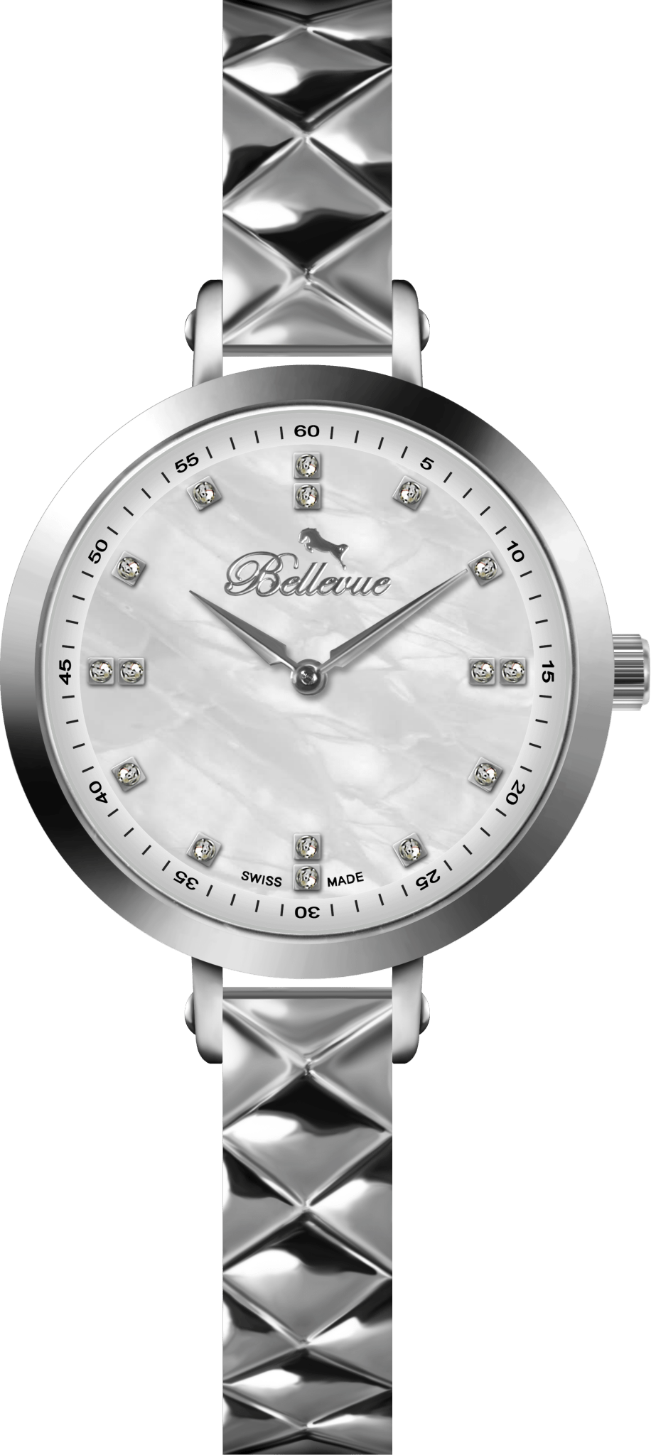 Bellevue Swiss Made Women’s Silver Watch 32mm – Elegant Crystal Dial | Ronda Quartz - NAFALUXE