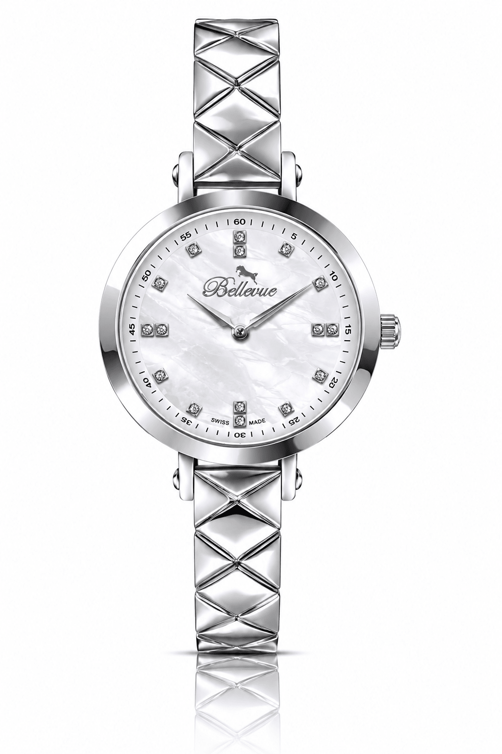 Bellevue Swiss Made Women’s Silver Watch 32mm – Elegant Crystal Dial | Ronda Quartz - NAFALUXE