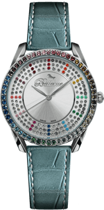 Bellevue Swiss Made Women’s Silver Watch 38mm – Multicolor Crystal Bezel | Ronda Quartz - NAFALUXE