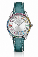 Bellevue Swiss Made Women’s Silver Watch 38mm – Multicolor Crystal Bezel | Ronda Quartz - NAFALUXE