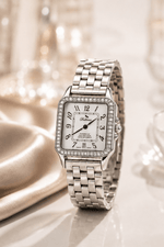 Bellevue Swiss Made Women’s Square Crystal Watch 29x29mm – Silver Tone | Ronda Quartz - NAFALUXE