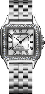 Bellevue Swiss Made Women’s Square Crystal Watch 29x29mm – Silver Tone | Ronda Quartz - NAFALUXE