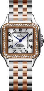 Bellevue Swiss Made Women’s Square Crystal Watch 29x29mm – Two-Tone Silver & Rose Gold | Ronda Quartz - NAFALUXE