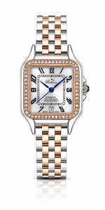 Bellevue Swiss Made Women’s Square Crystal Watch 29x29mm – Two-Tone Silver & Rose Gold | Ronda Quartz - NAFALUXE