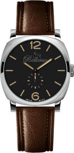 Bellevue Swiss Quartz Watch 44mm – Black Dial with Brown PU Leather Strap - NAFALUXE