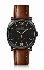 Bellevue Swiss Quartz Watch 44mm – Black Dial with PU Leather Strap - NAFALUXE