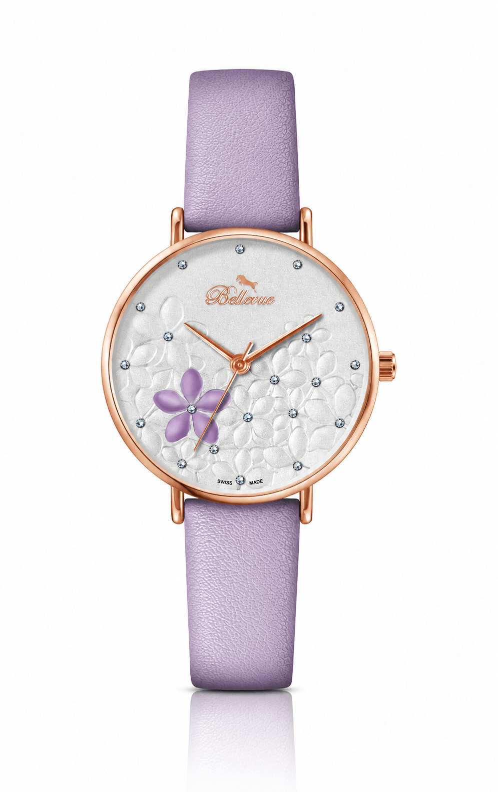Bellevue Women’s Floral Swiss Quartz Watch – Rose Gold &amp; Lavender | 36 mm - NAFALUXE