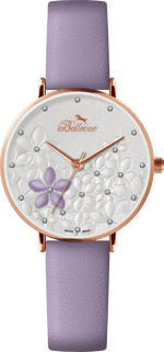 Bellevue Women’s Floral Swiss Quartz Watch – Rose Gold &amp; Lavender | 36 mm - NAFALUXE