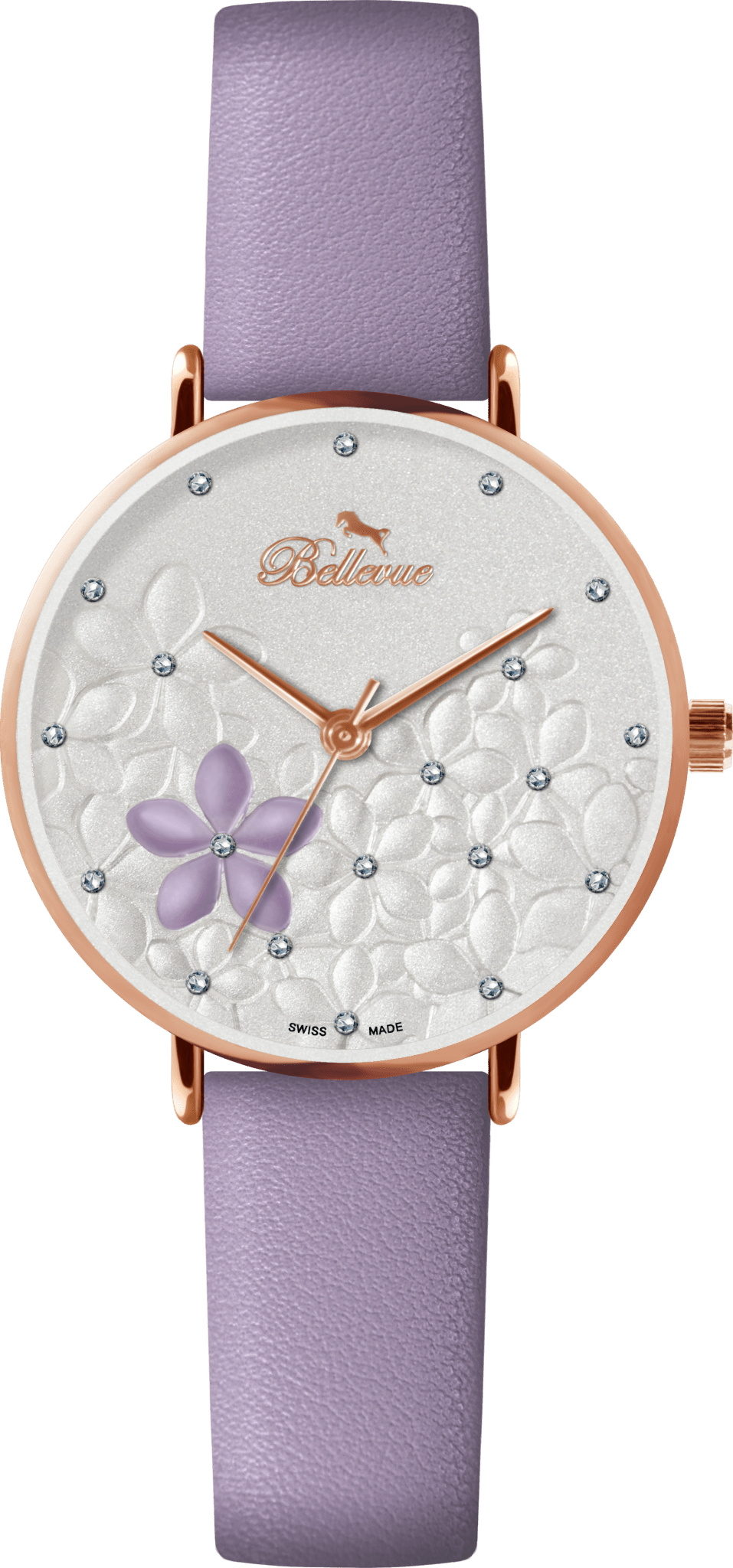Bellevue Women’s Floral Swiss Quartz Watch – Rose Gold &amp; Lavender | 36 mm - NAFALUXE