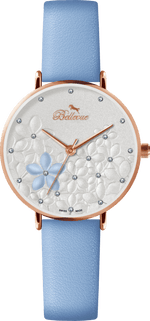 Bellevue Women’s Floral Swiss Quartz Watch – Rose Gold & Sky Blue | 36 mm - NAFALUXE