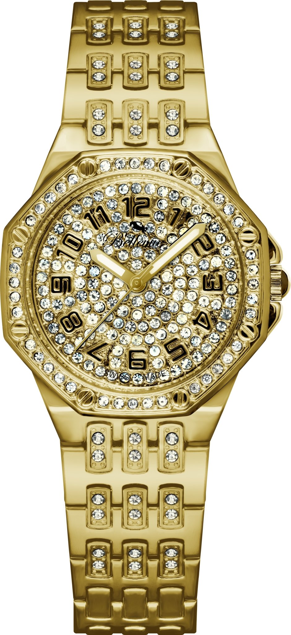 Bellevue Women’s Gold Crystal Watch – Stainless Steel Bracelet | Swiss Made | 35mm - NAFALUXE