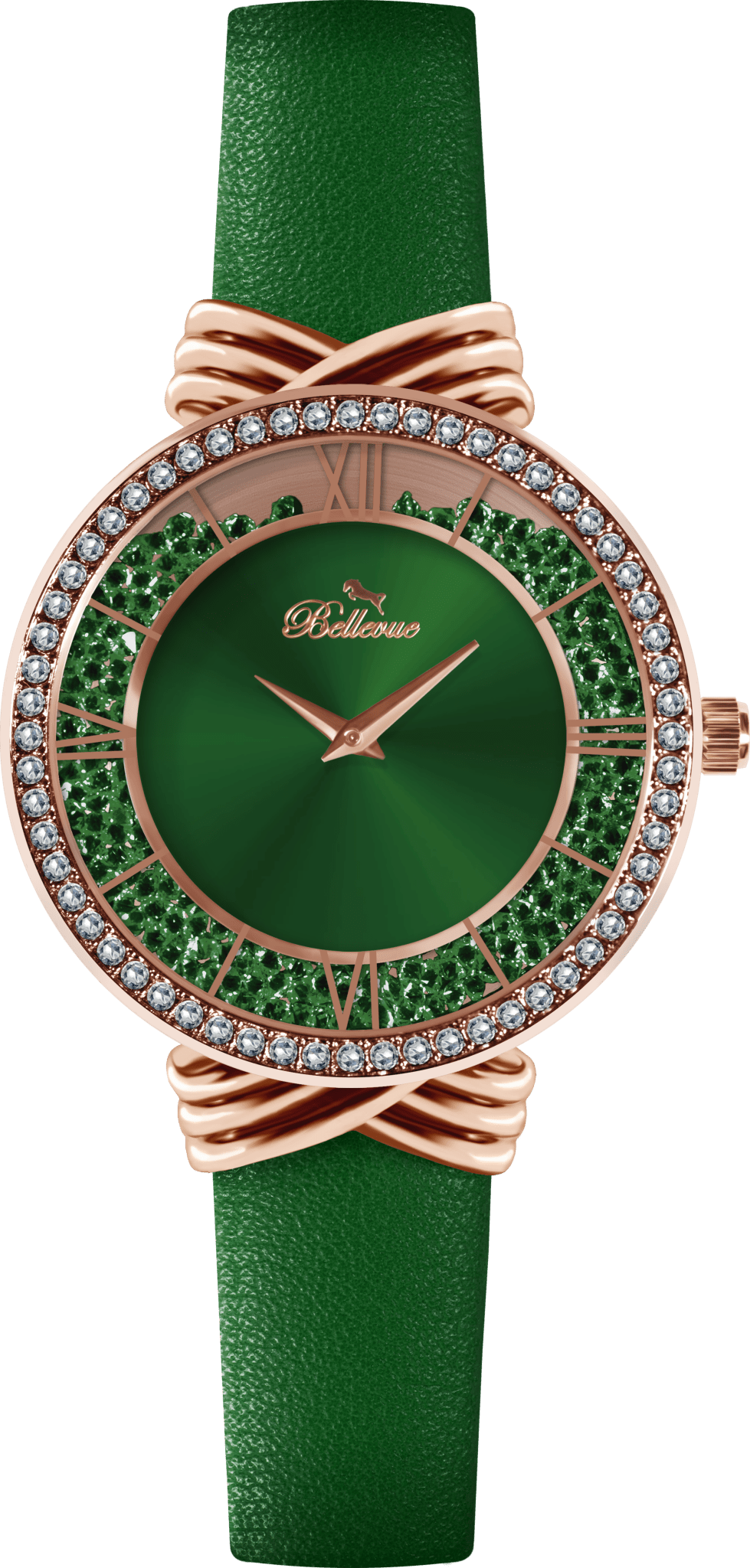 Bellevue Women’s Green Crystal Watch – Rose Gold | 36mm - NAFALUXE