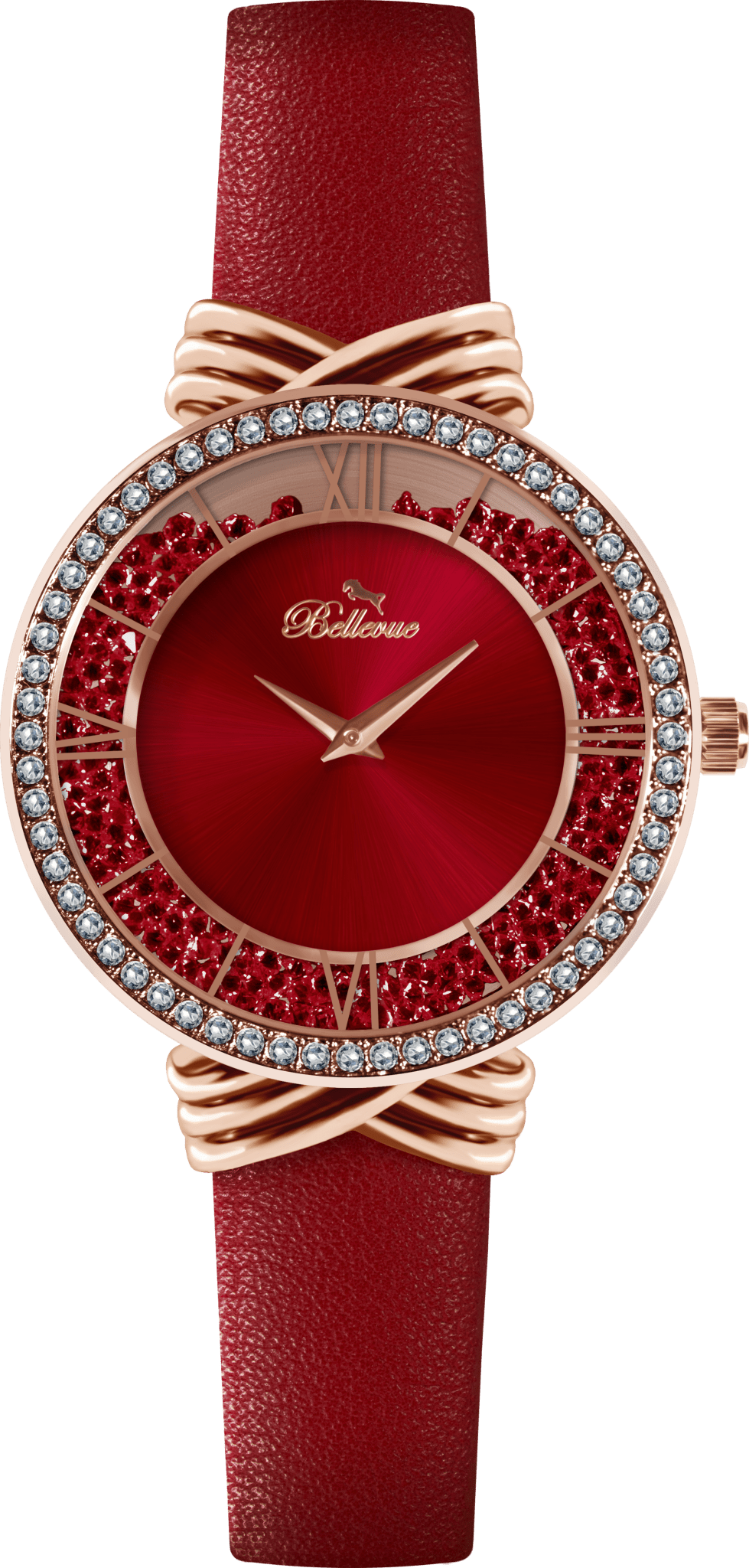 Bellevue Women’s Red Crystal Watch – Rose Gold | 36mm - NAFALUXE