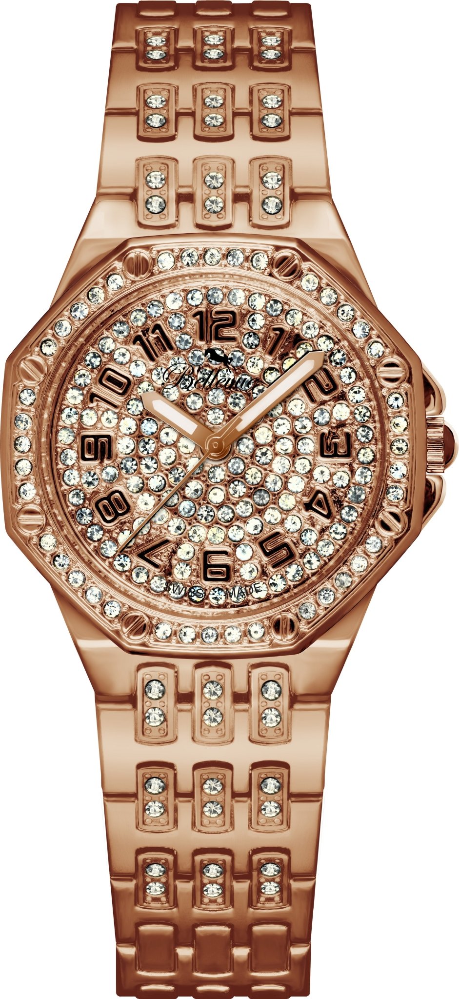 Bellevue Women’s Rose Gold Crystal Watch – Stainless Steel Bracelet | Swiss Made | 35mm - NAFALUXE
